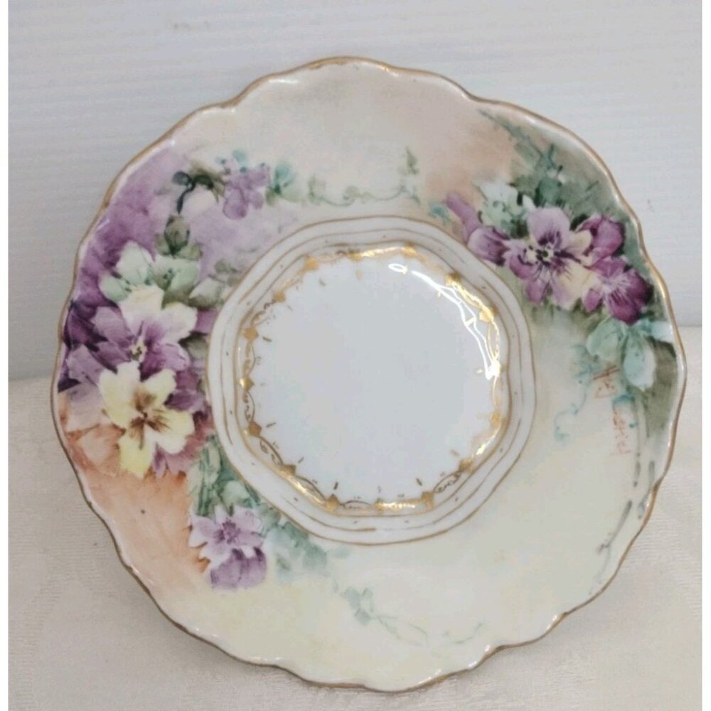 Hand /Painted Rosenthal Scallop Guilded Bowl Antique Versailles Flowers
